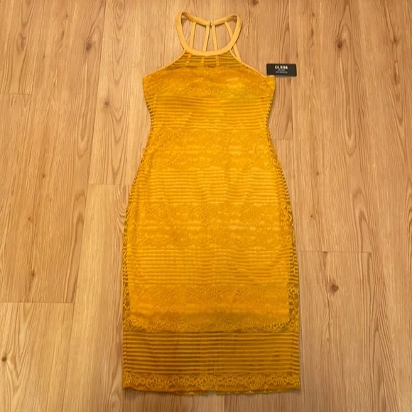 Guess Womens Illusion Floral Cocktail Dress Gold 4